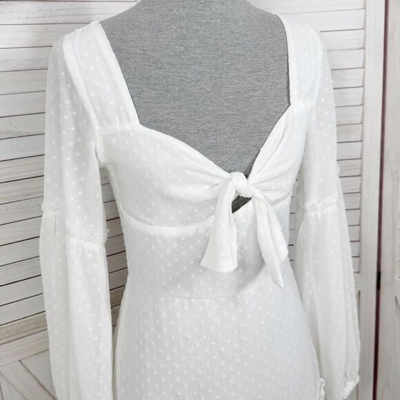 Hello Molly Clip Polka Dot Chiffon Mini Dress White Small Bishop Sleeve - Picture 6 of 13